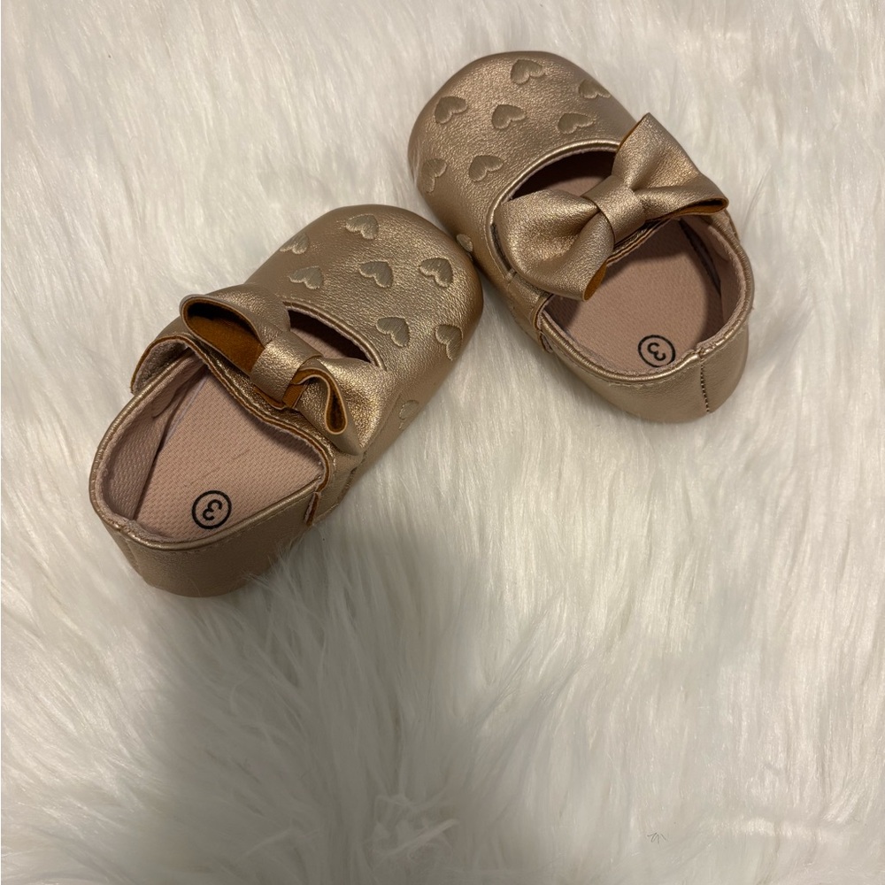Gold Baby Walker Shoes with Soft Sole and Velcro Strap